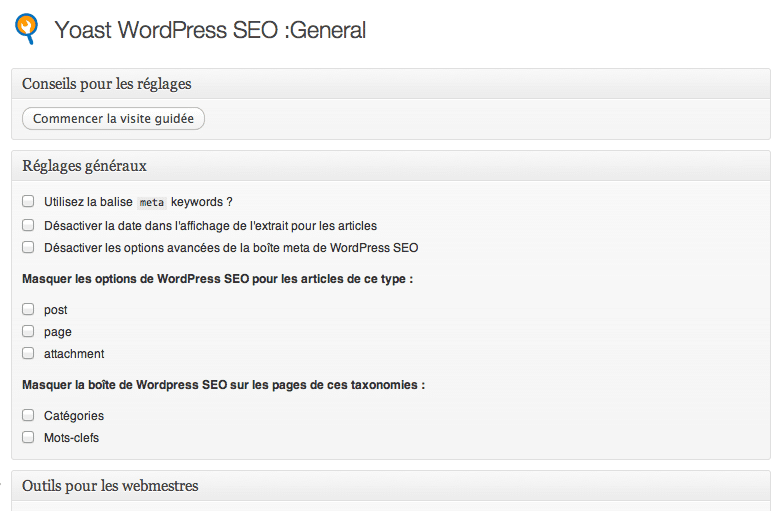 Panneau d'administration WordPress SEO Panneau d'administration WordPress SEO