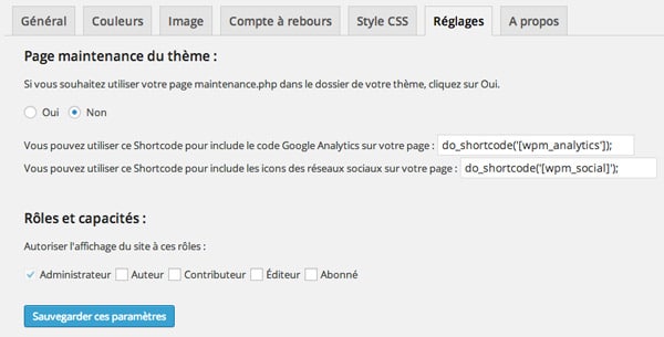 Réglages WP Maintenance