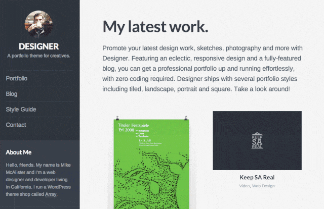 La sidebar WordPress du thème Designer.