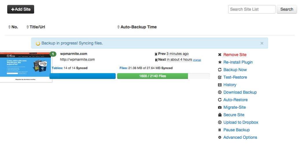 Backup en cours