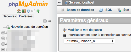 Créer une nouvelle base de données dans PHPMyAdmin