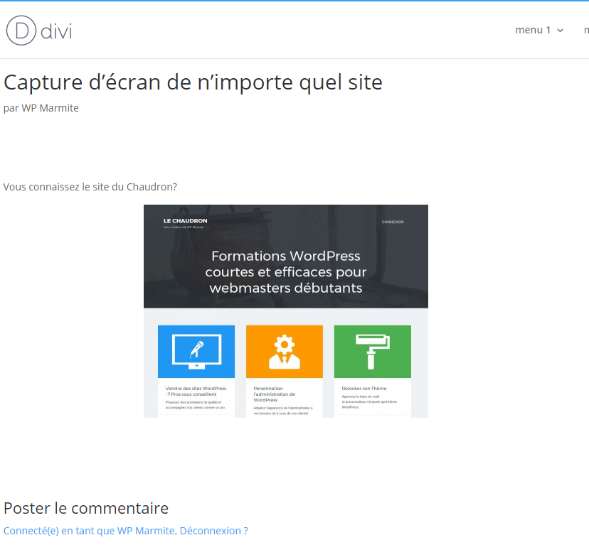 capture ecran shortcode wpmarmite