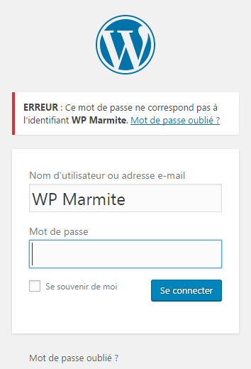 erreur connexion snippet wpmarmite
