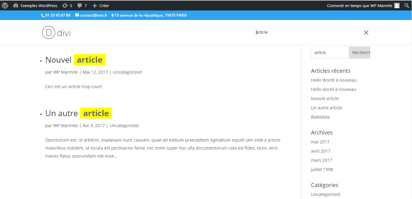 recherche en surbrillance