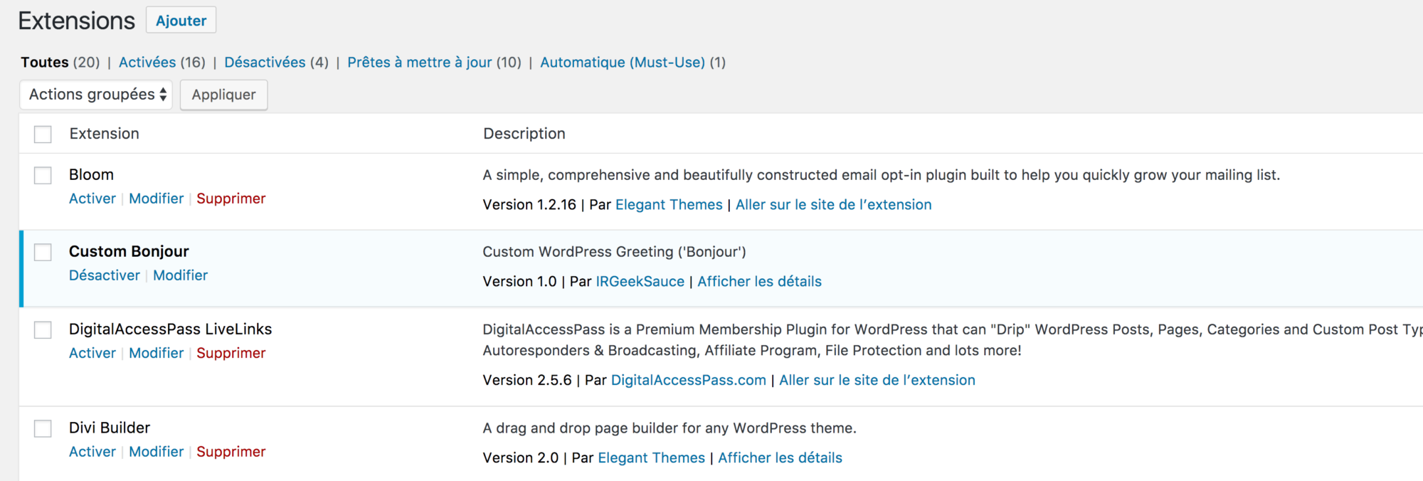 liste plugins modifie snippet wpmarmite