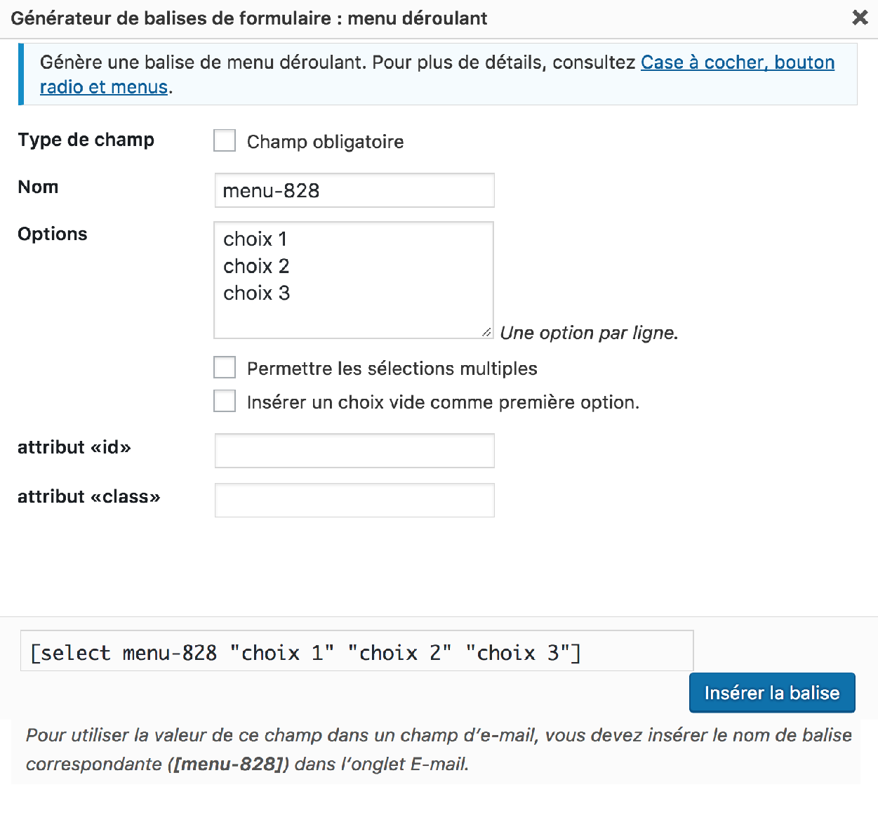 menu deroulant contact form 7