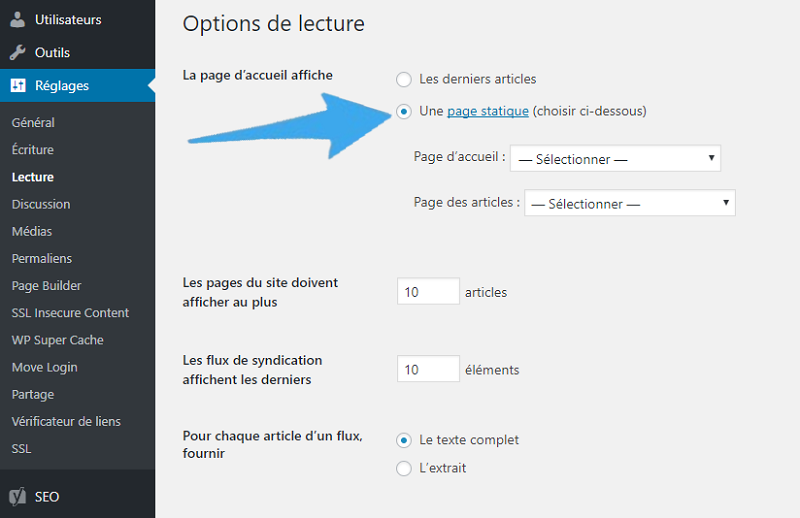 Définir une Page d'Accueil Statique