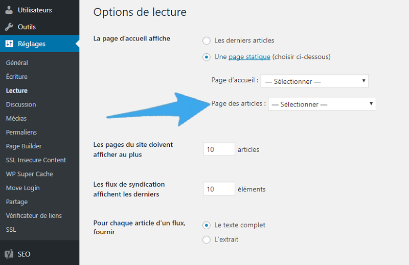Définir une Page des Articles