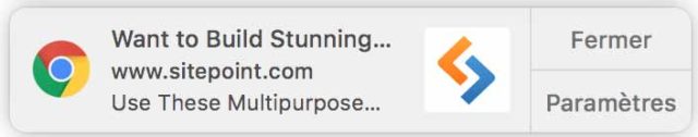 Exemple de notification push web du site Sitepoint