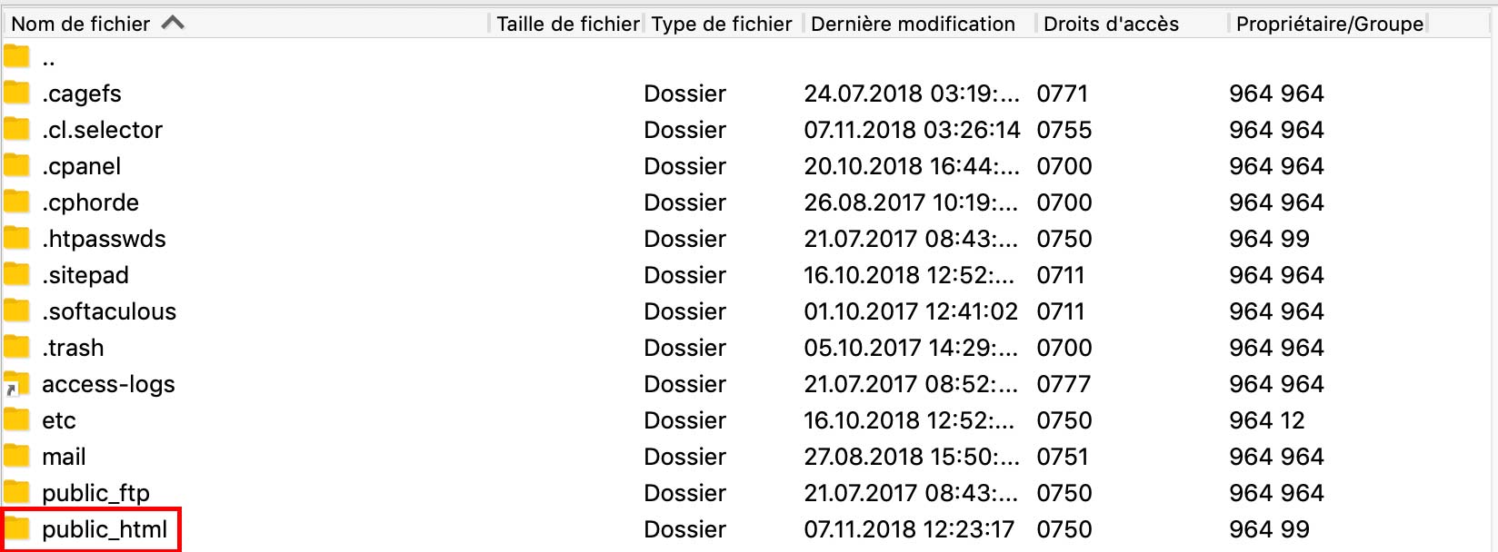 Le dossier public_html sur un FTP.