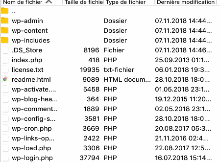 Le dossier de WordPress sur un FTP.