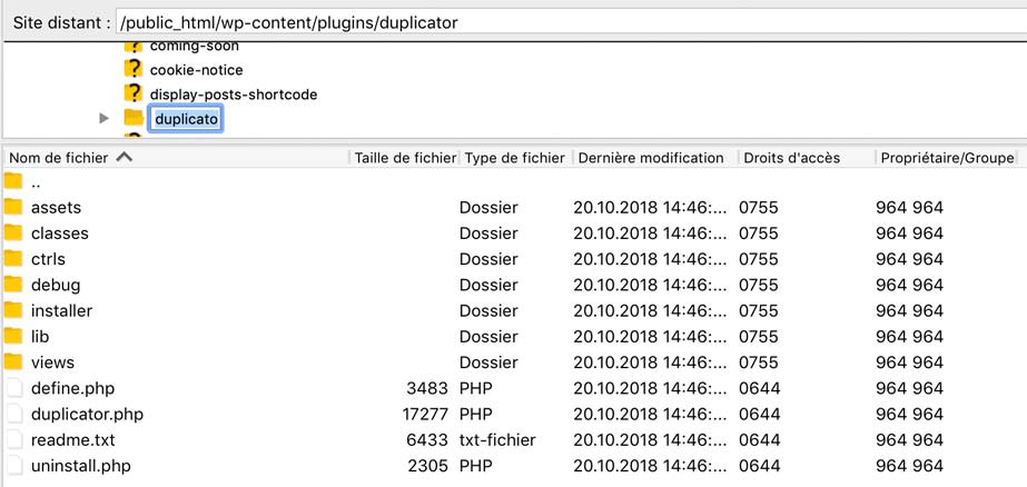 Duplicator sur un client File Transfer Protocol.