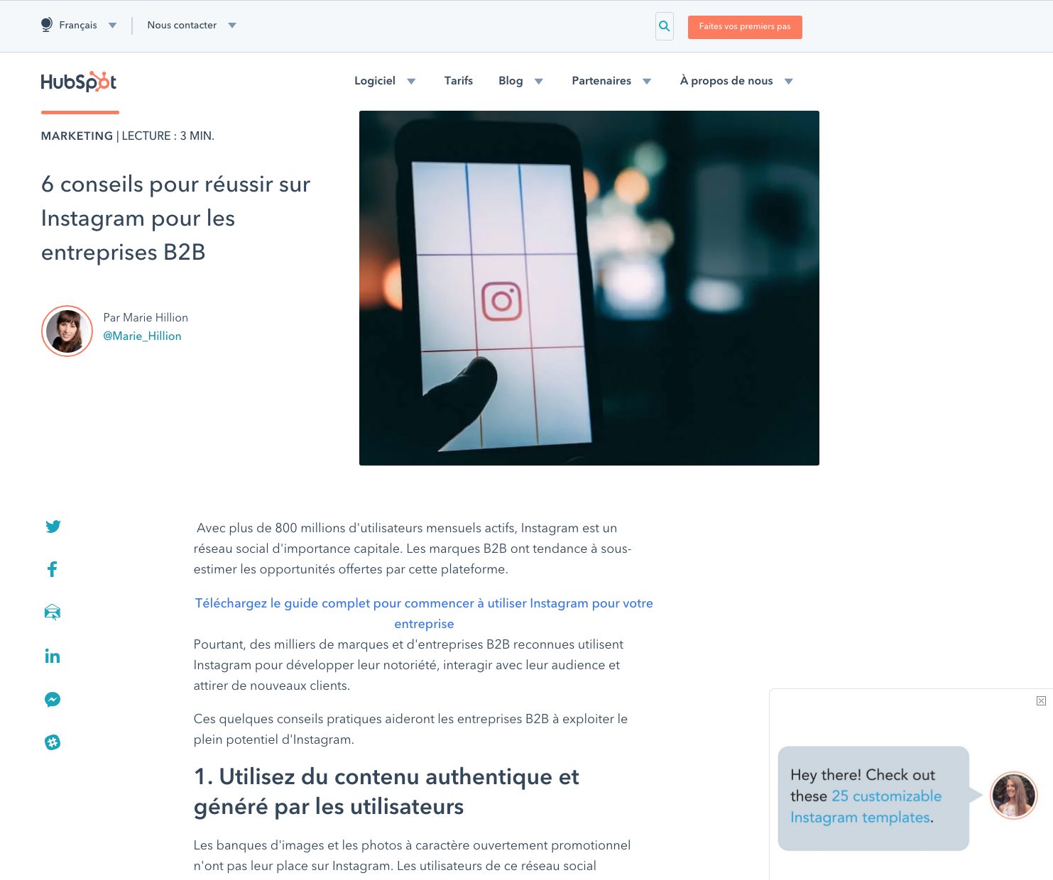 Un exemple de pop up pertinente