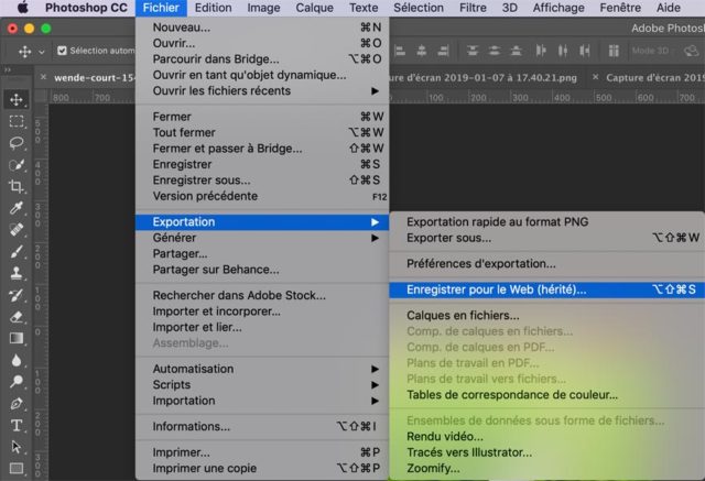 Enregistrer pour le web sur Photoshop