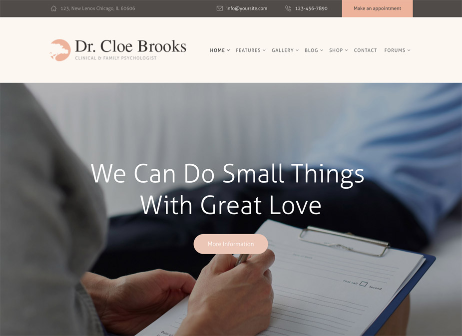 Page d'accueil du thème Cloe Brooks