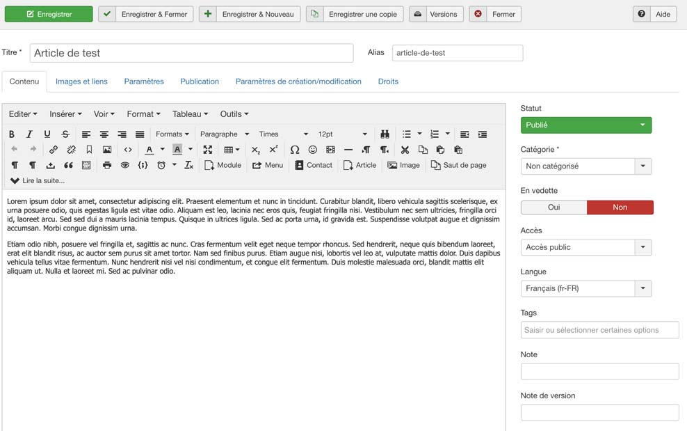 L'éditeur de texte de Joomla