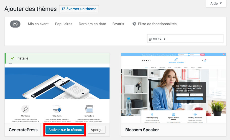 Activer un thème sur le réseau
