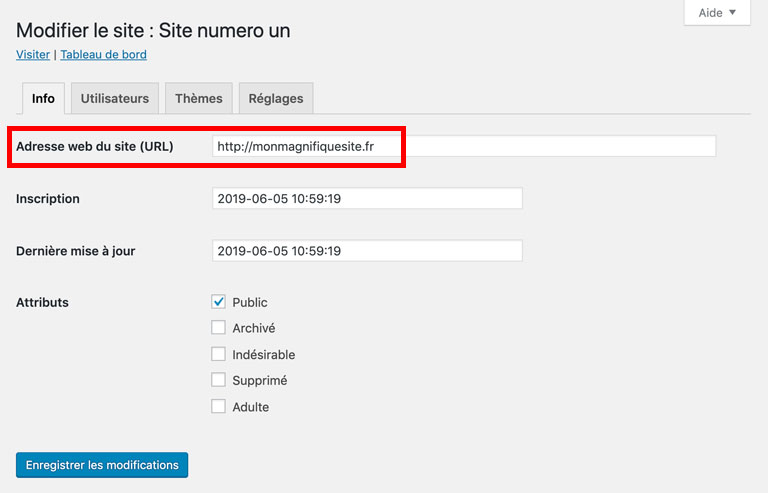 Adresse web du site d'un domaine