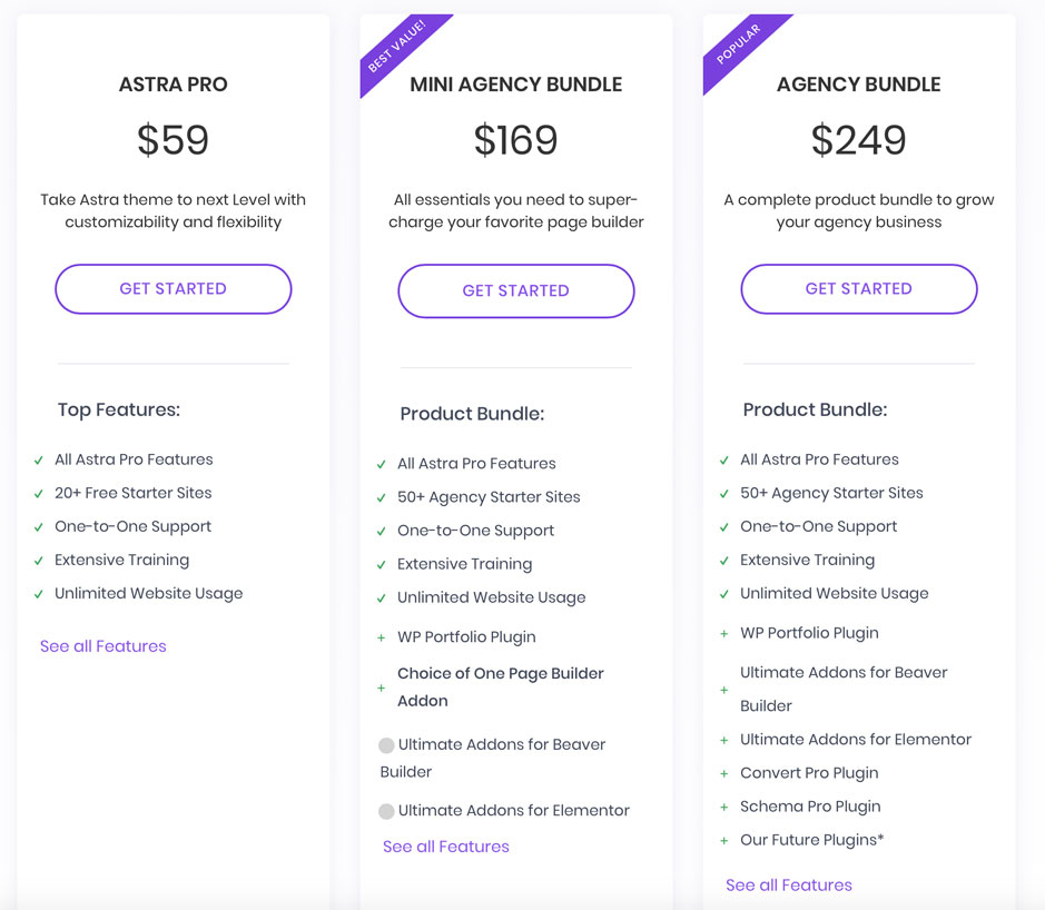 Les différents plans du thème Astra