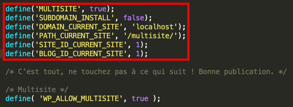 Code dans wp-config pour activer le réseau