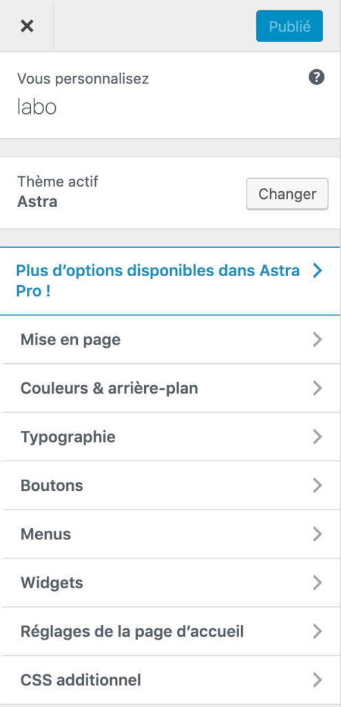 L'outil de personnalisation d'Astra