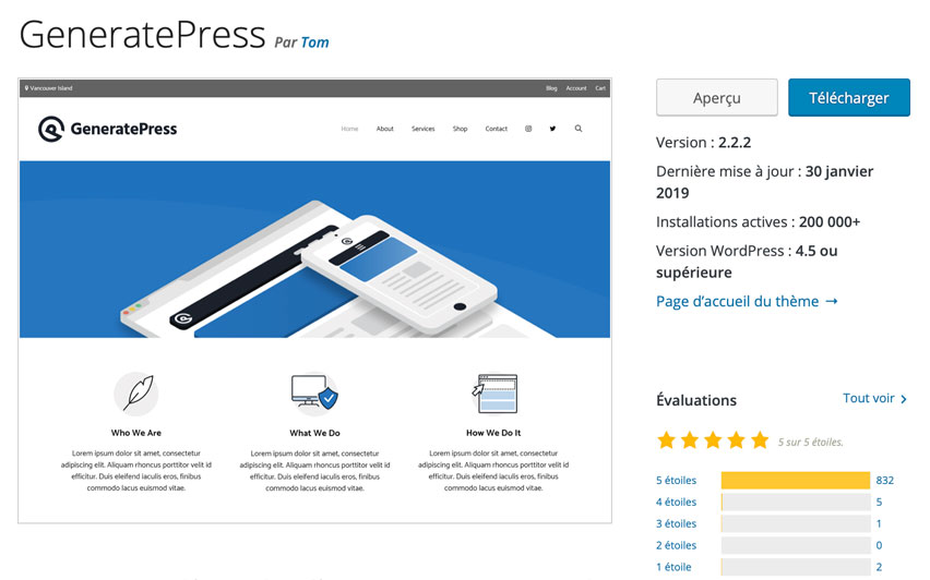 Installations de GeneratePress