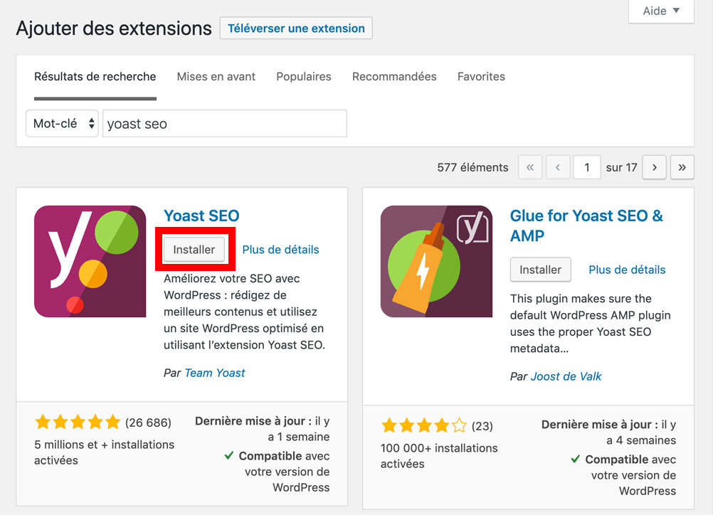 Installer l'extension Yoast SEO