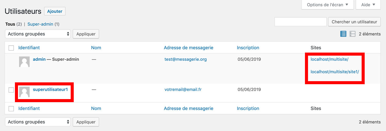 Liste des utilisateurs multisite