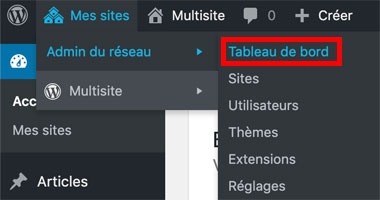 Tableau de bord Mes sites