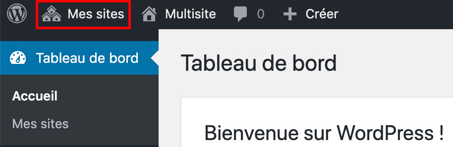L'onglet Mes sites sur WordPress