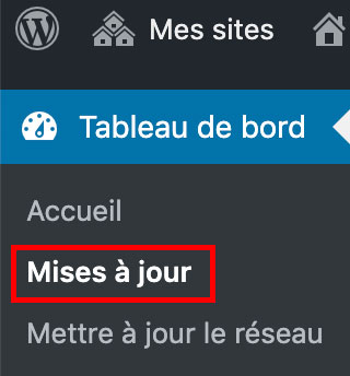 Mises à jour sur le Tableau de bord WordPress