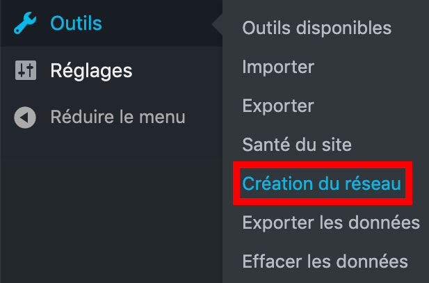 Création du réseau sur un multisite WordPress