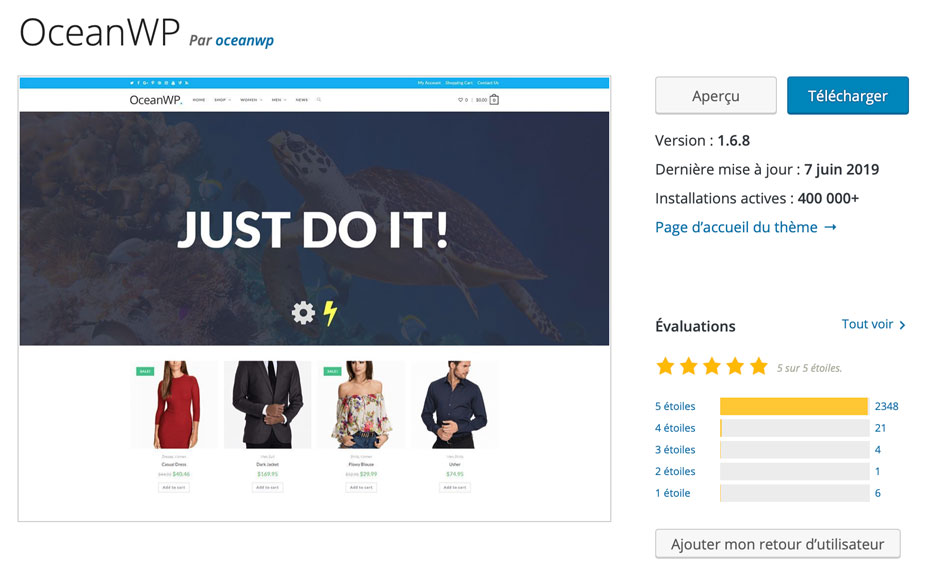 OceanWP nombre d'installations