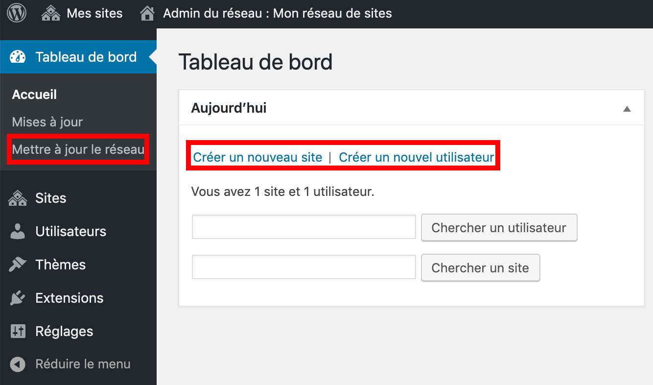 Les options du réseau de sites