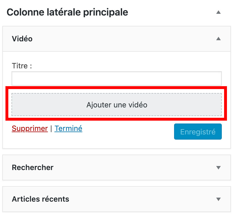 Ajout d'une vidéo dans une sidebar