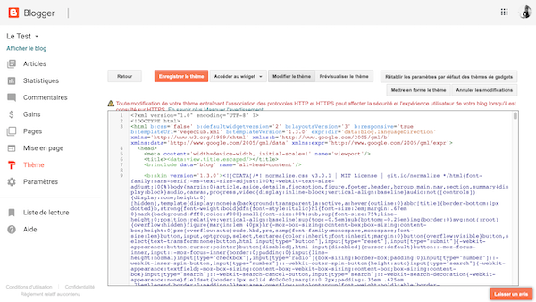 Blogger : modifications du code source