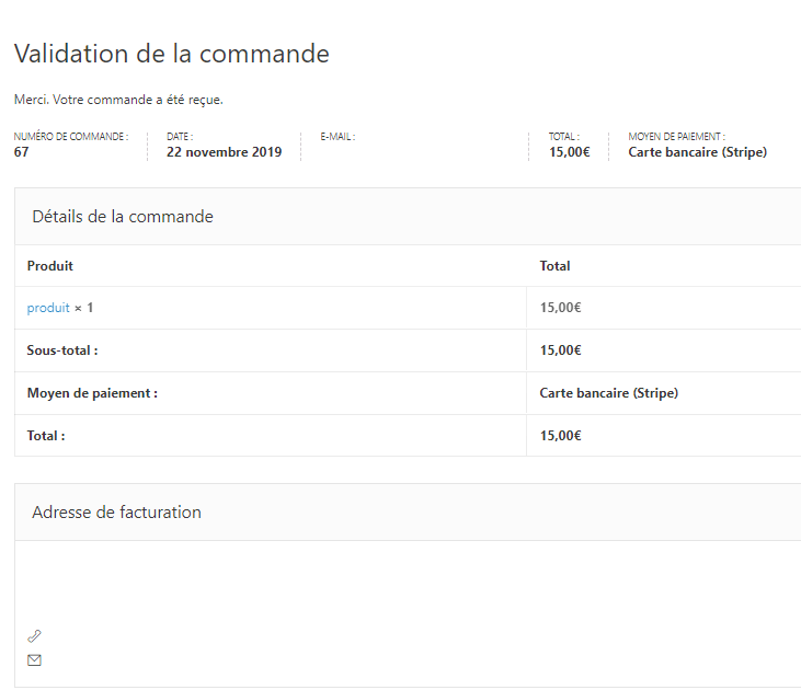 WooCommerce validation de commande avec Stripe
