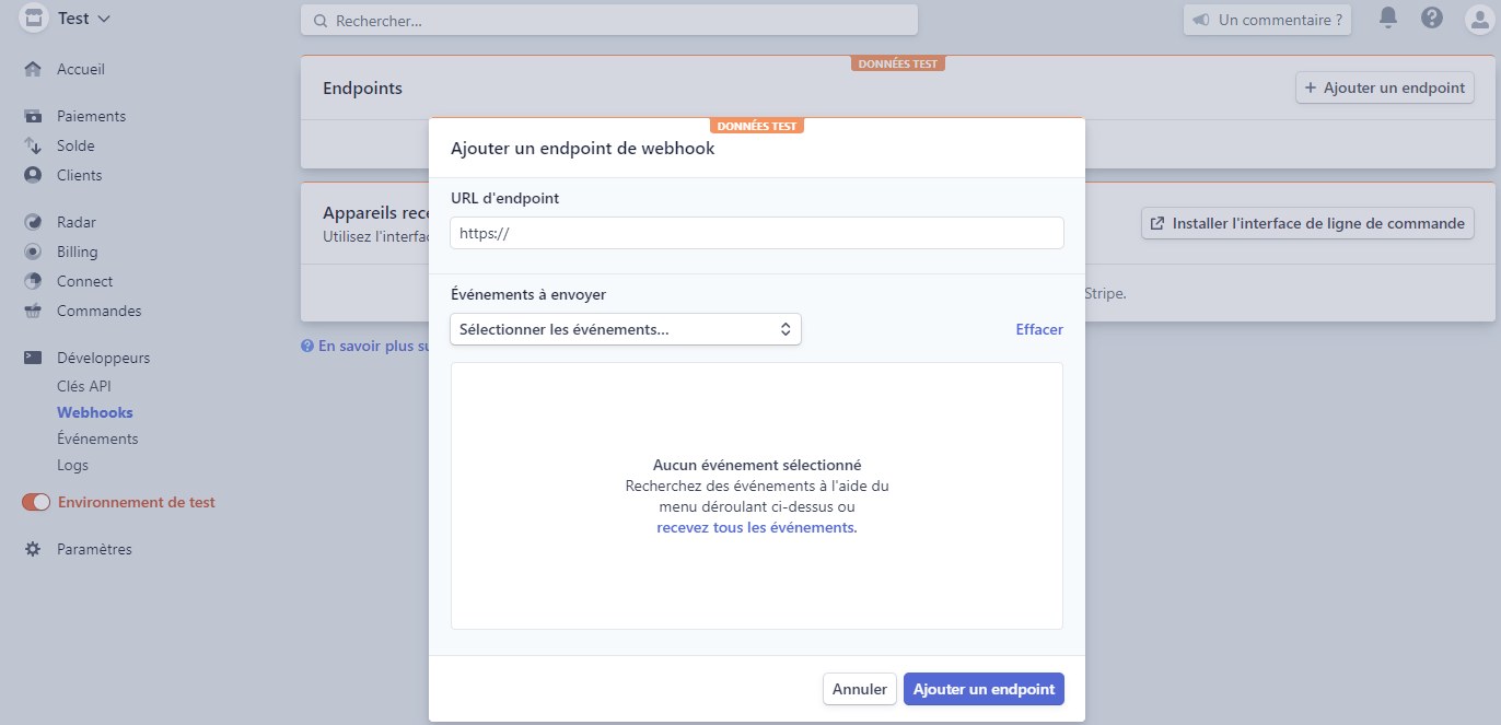 WooCommerce webhook comment ajouter endpoint dans Stripe ?