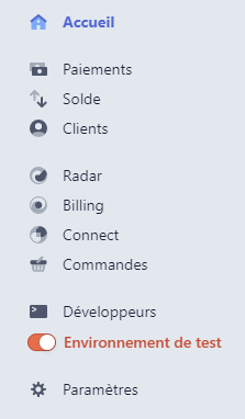 Stripe menu test mode