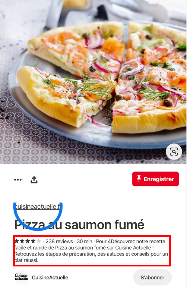 Recette de pizza avec rich pins.
