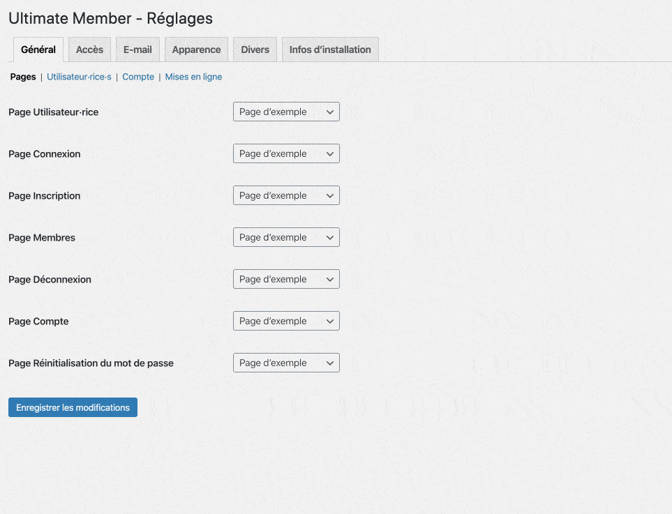 Réglages d'Ultimate Member