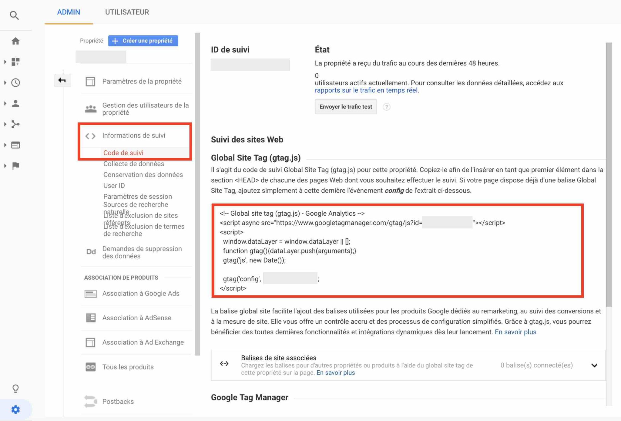 Le code de suivi Google Analytics