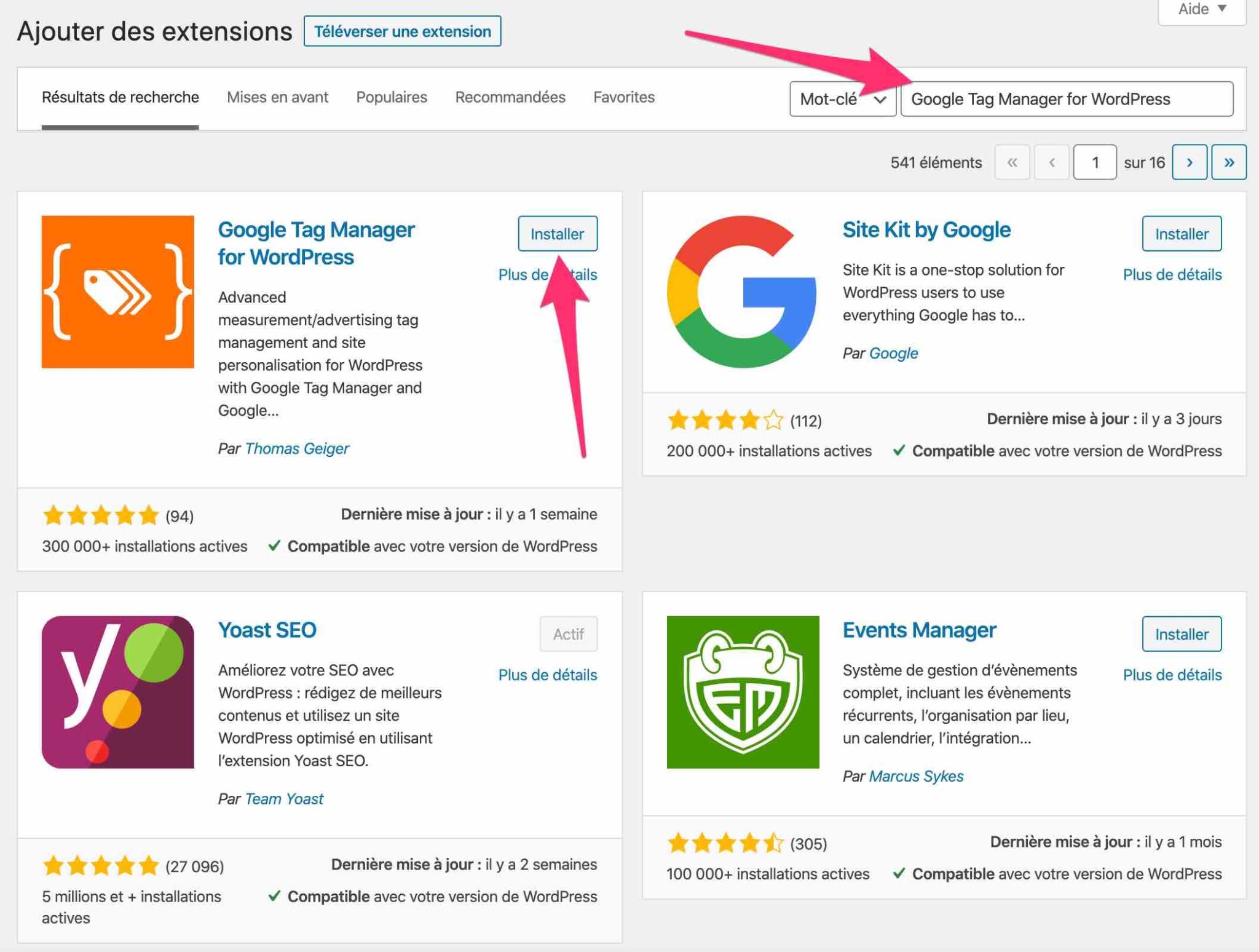 Installation du plugin Google Tag Manager sur WordPress