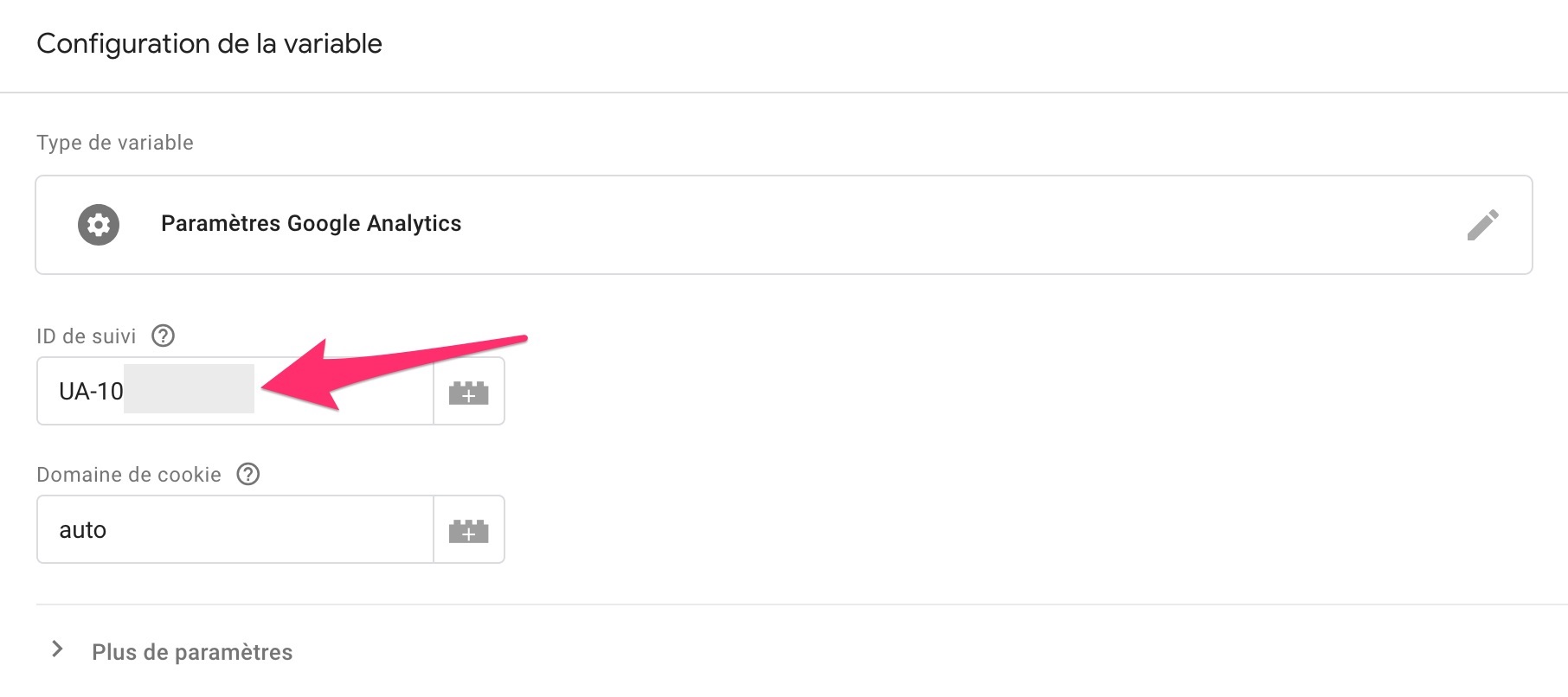 Configuration de la variable sur Google Tag Manager