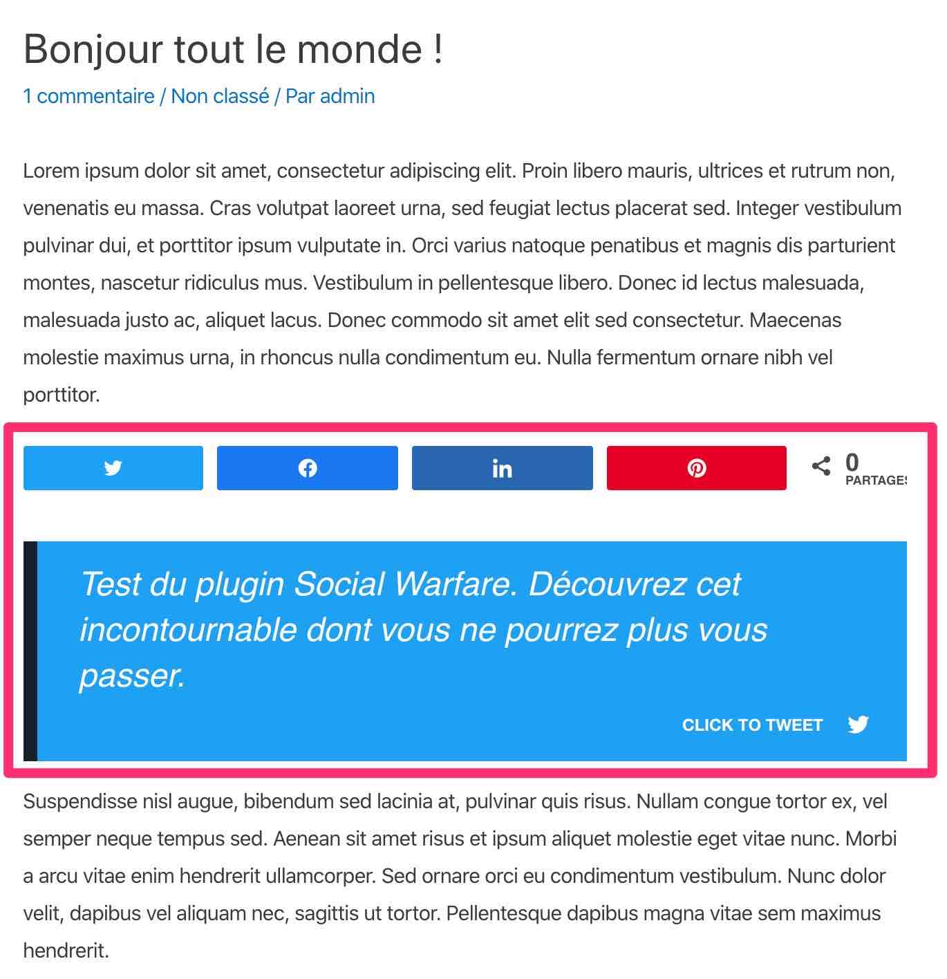 Intégration en page des boutons de partage social