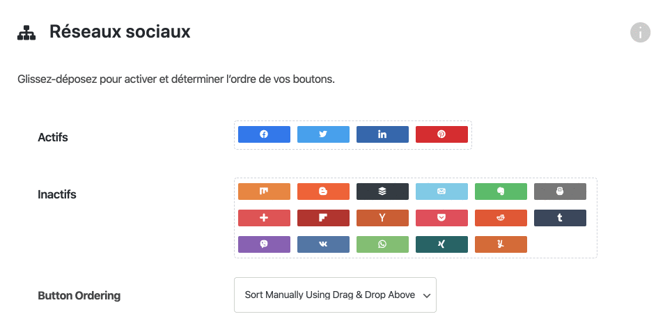 Organisation manuelle des bouton sur Social Warfare