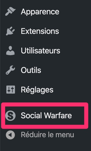 Social Warfare sur l'admin WordPress