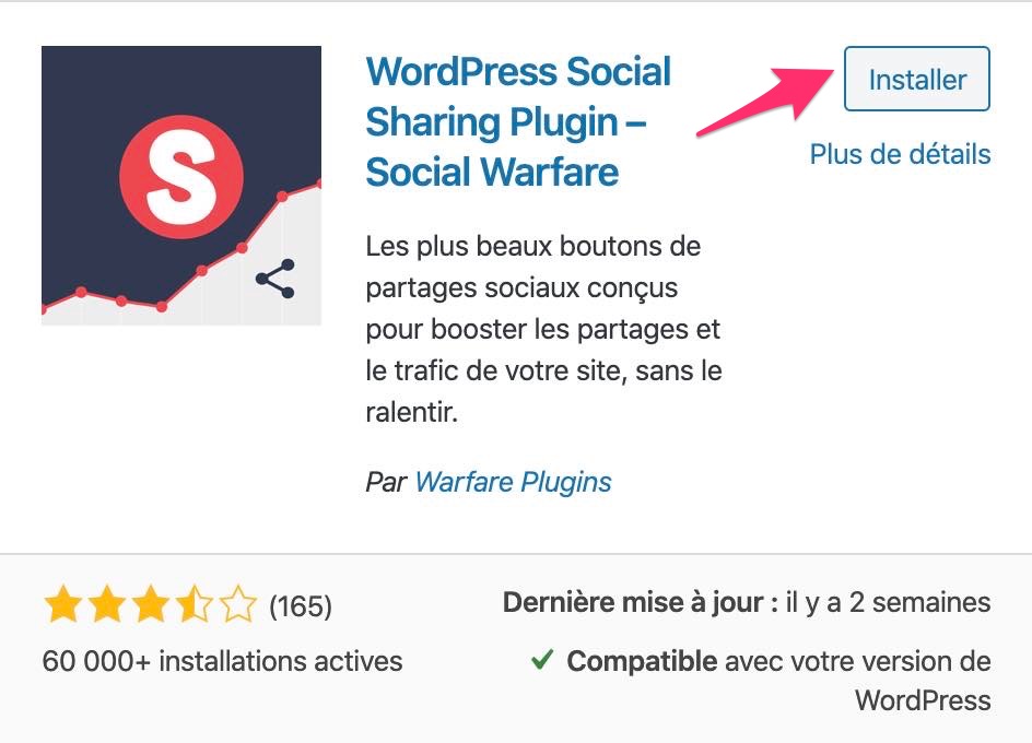 L'extension Social Warfare sur le répertoire officiel WordPress
