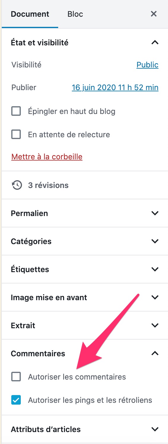 Autoriser les commentaires sur Gutenberg