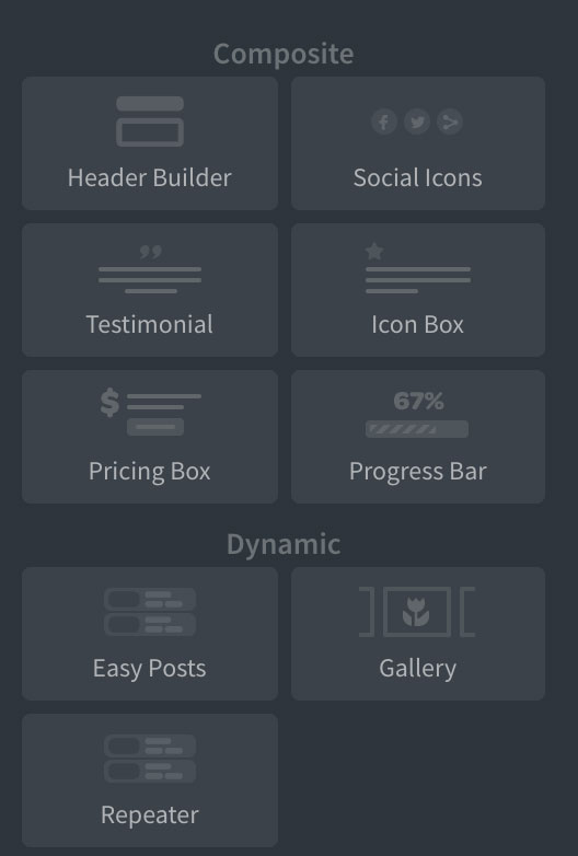Modules proposés par le page builder Oxygen